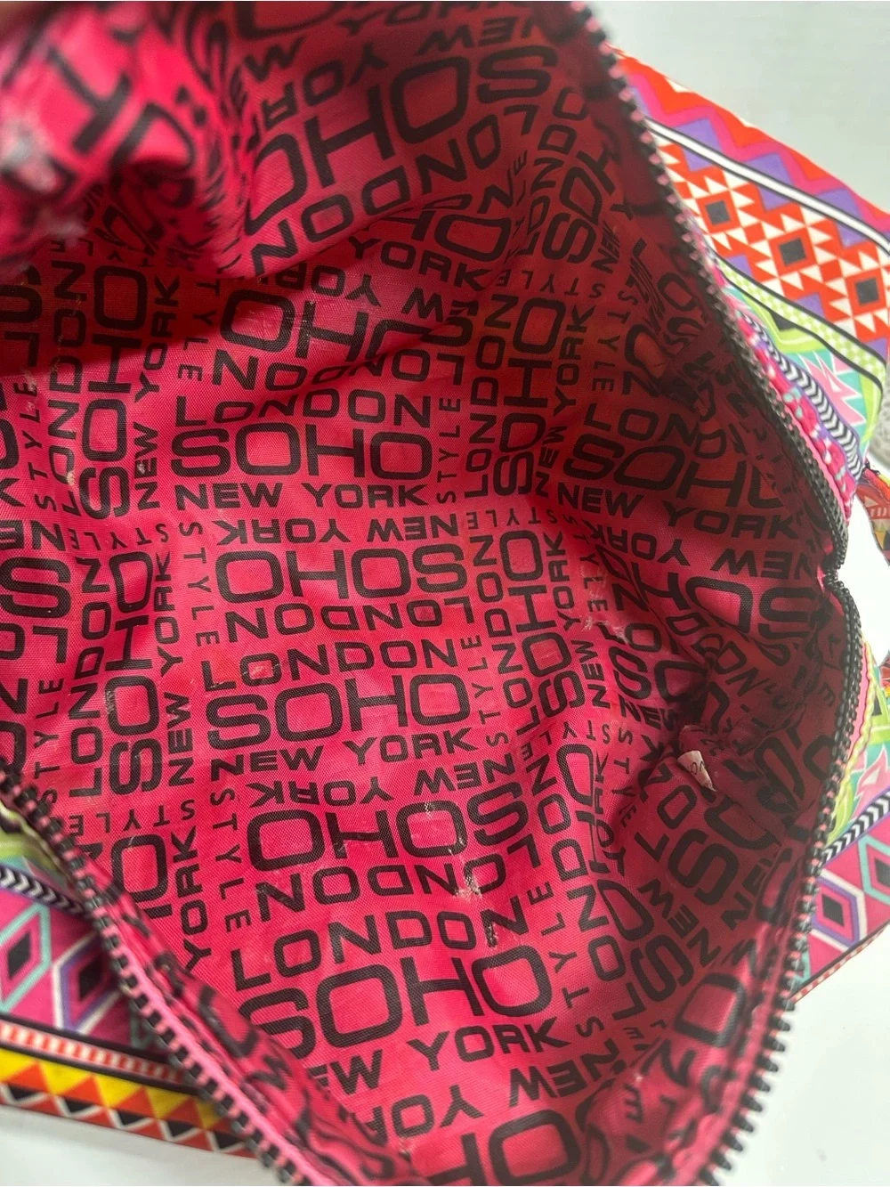 Soho Multicolor Aztec Cosmetic Pouch - Pink and Orange Accents